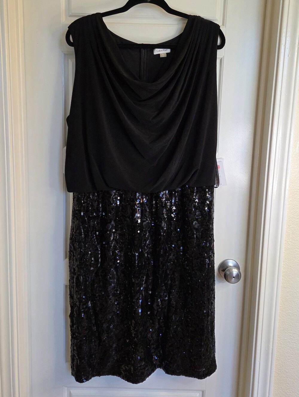 NWT Calvin Klein Black Sequin Blouson Cocktail Dress Plus Size 20W